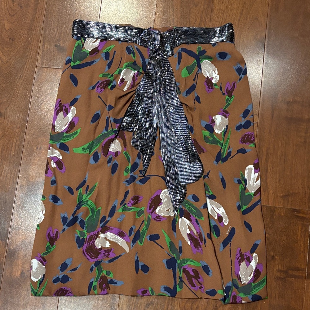 Missoni Brown Floral Midi Skirt with Black Belt